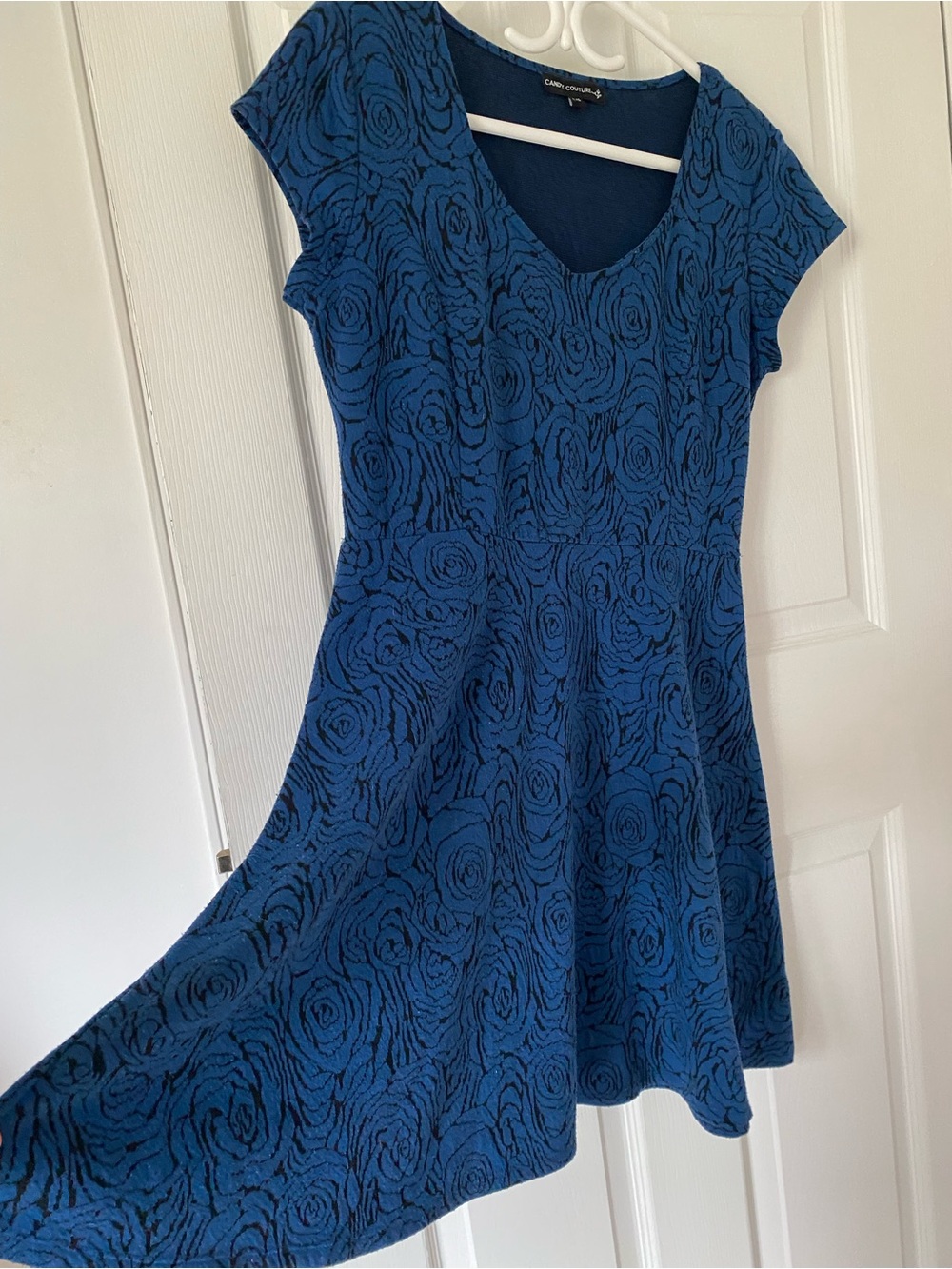 Blue Rose-Pattern Fit & Flare Mini Dress
